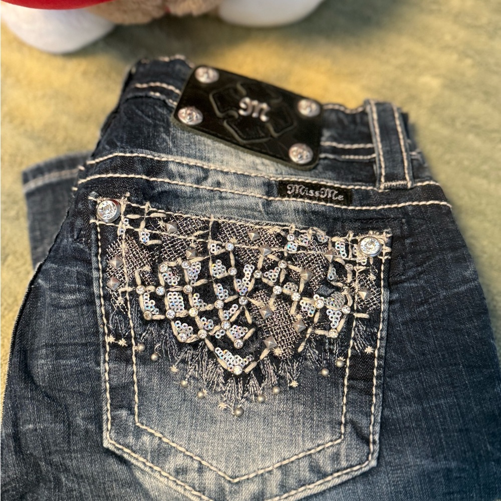 Miss Me Women's Dark Blue Boot Cut Jeans with Sequin Pocket